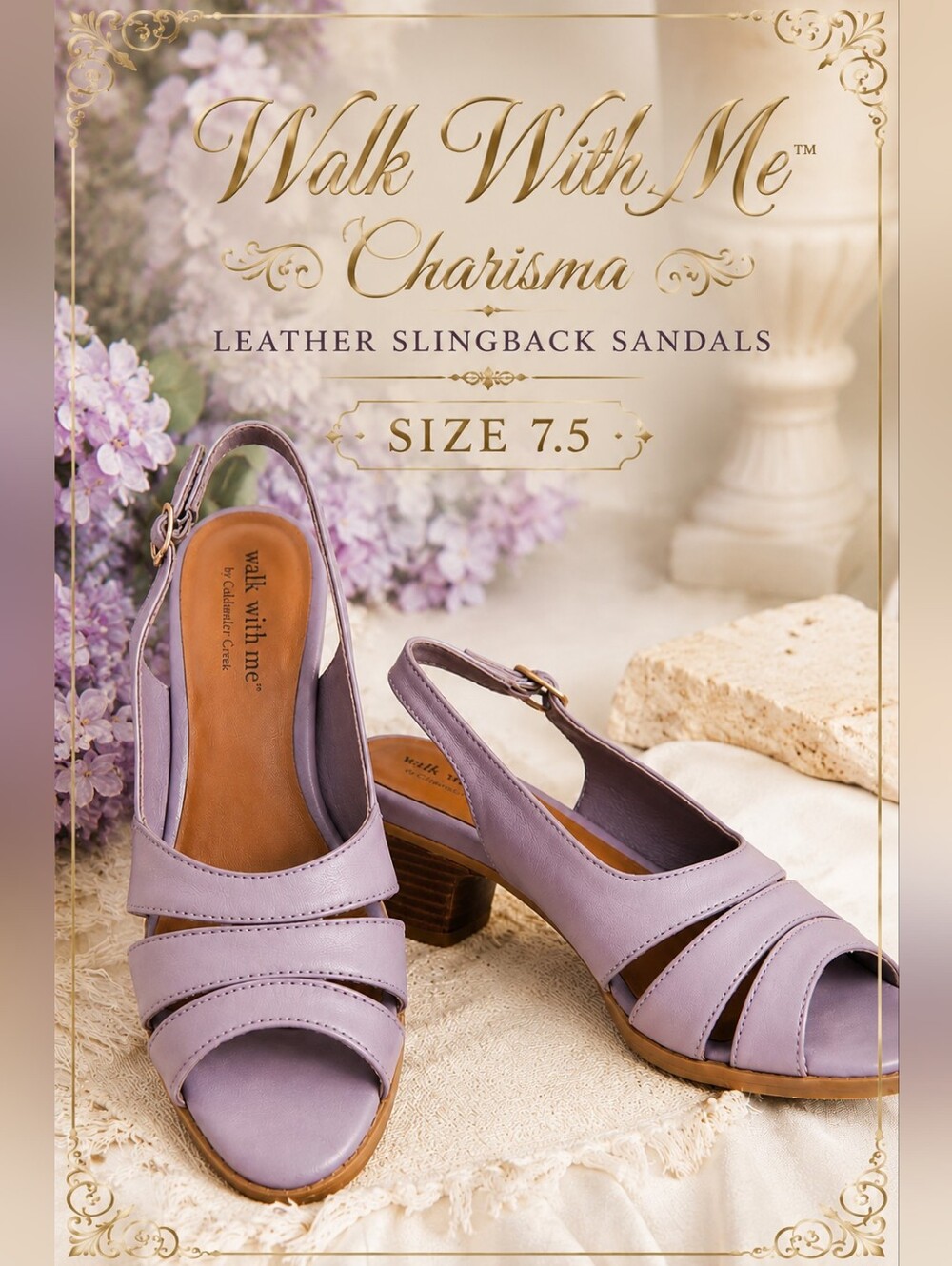 Walk With Me by Coldwater Creek Charisma Lilac Leather Slingback Heeled Sandals